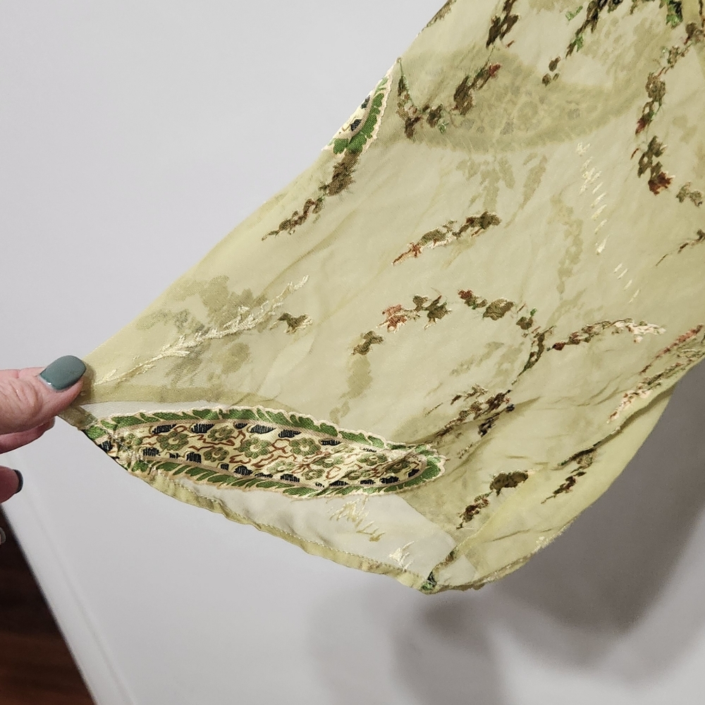 Silk Blend Robe Kimono Duster Green Sheer Floral Paisley Women’s Large - Picture 2 of 12